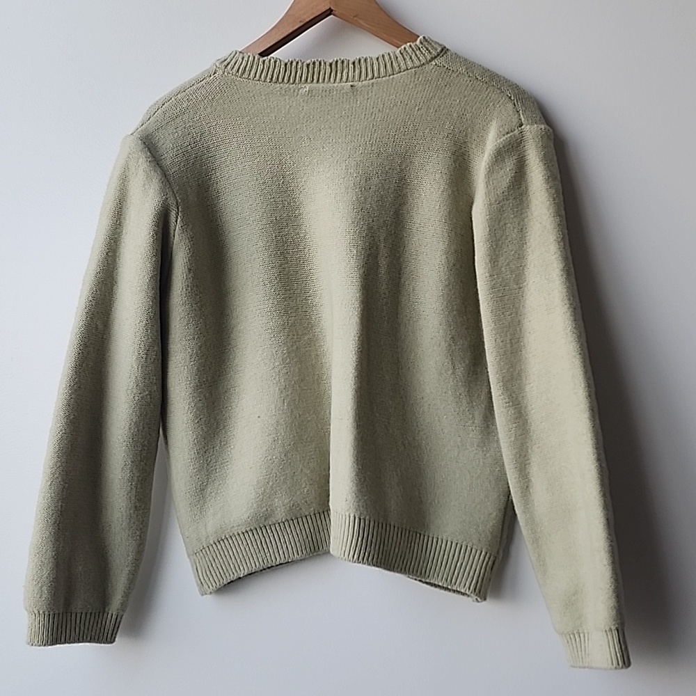Soft Sage Green Flower Appliqué Cardigan Sweater - Picture 6 of 6